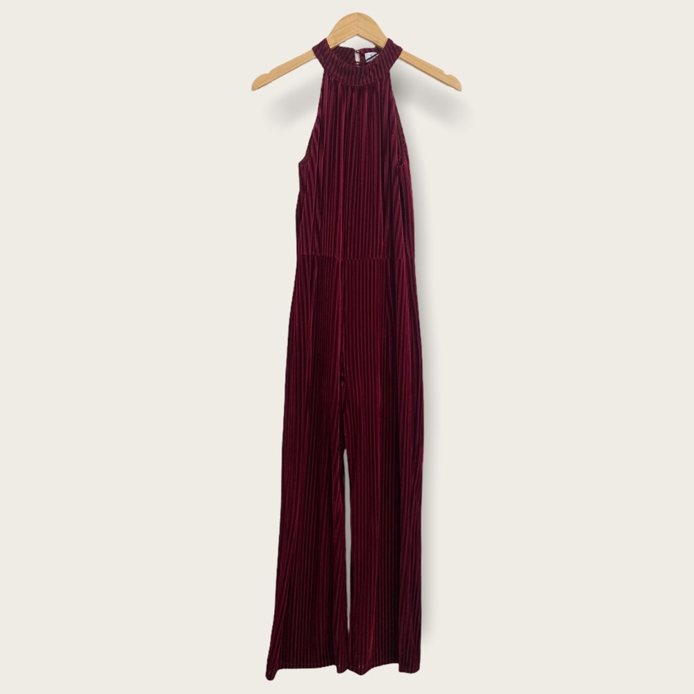 THML Red velvet high-neck jumpsuit NWT